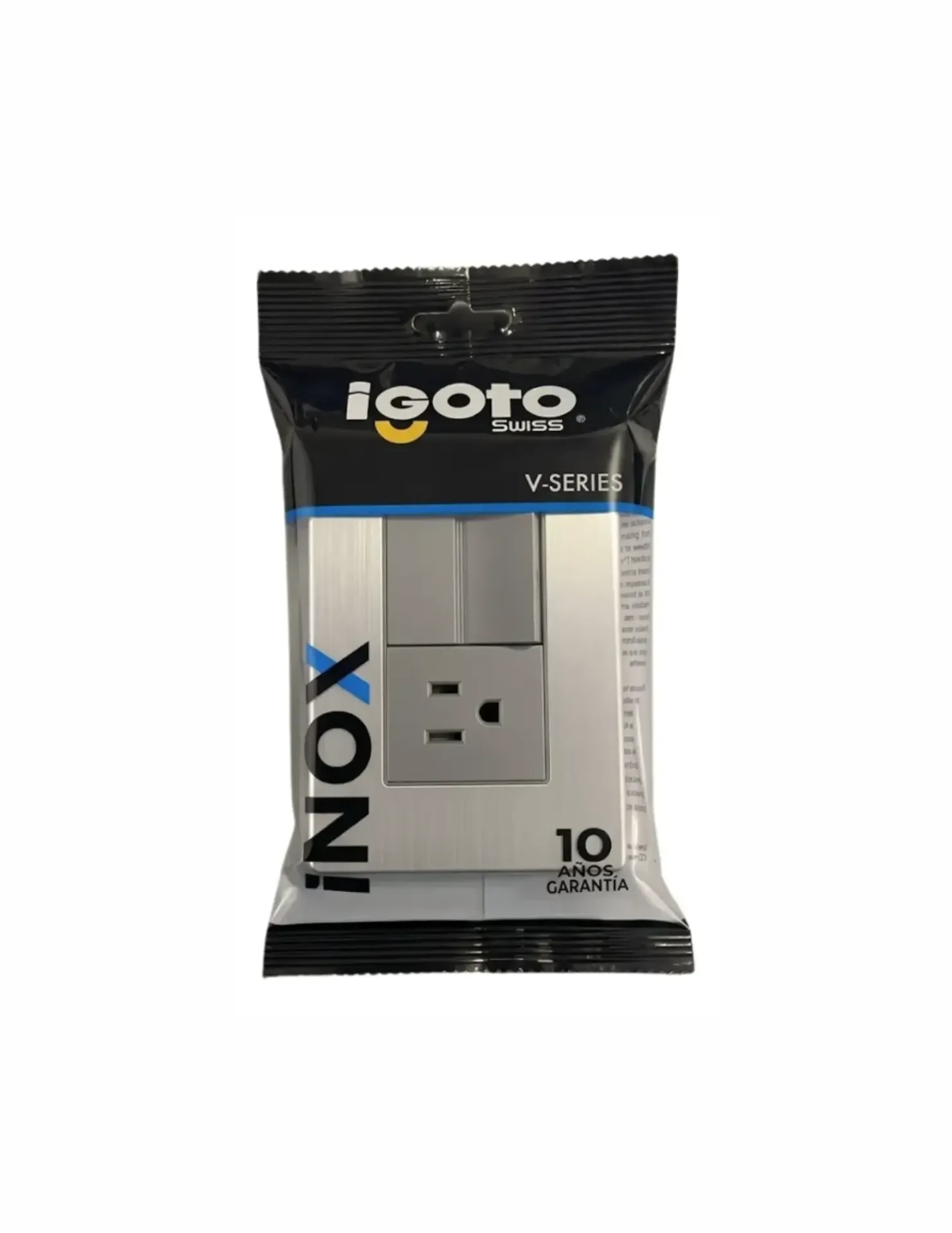 INOX2009 Placa Con 2 Apagadores Sencillos y 1 Contacto Eléctrico de 1 Módulo, Acero Inoxidable, 125-250V, Contacto 15A, Apagadores 10A, Color Oxford IGOTO